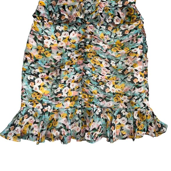 AMUR Elyse Silk Chiffon Floral Ruffle Bodycon Mini Dress Multicolor 6 Coquette - Picture 7 of 16